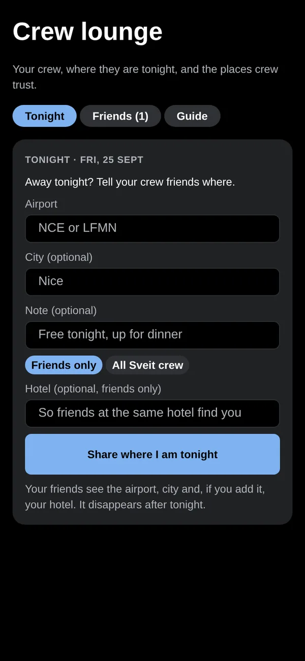 Crew Lounge screen
